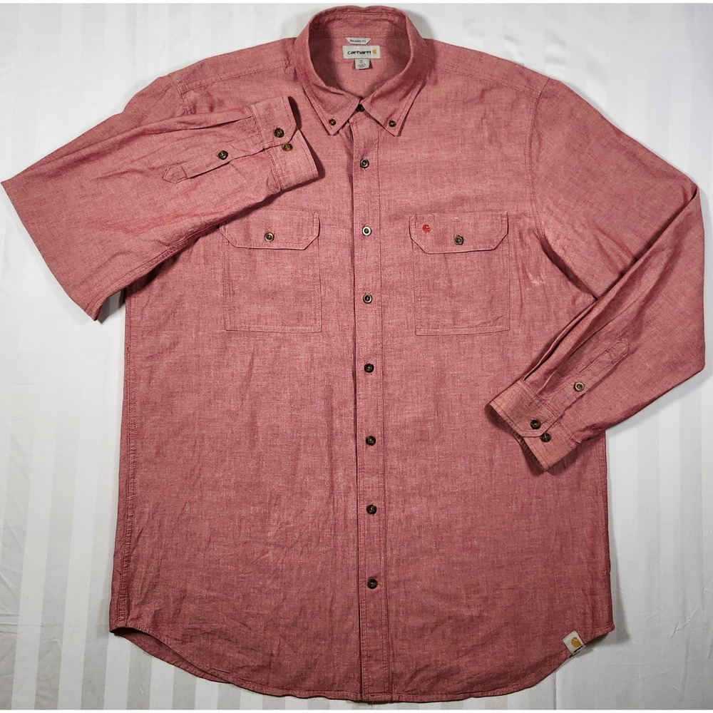 Carhartt Mens Relaxed Fit Long Sleeve Button Down Shirt Red XLT S202 615 0076
